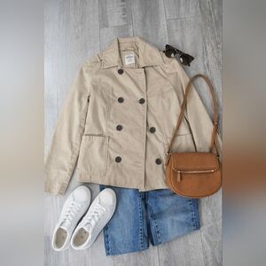 100% Cotton Khaki Trench Jacket Double Breasted Utility Coat M Old Navy Capsule